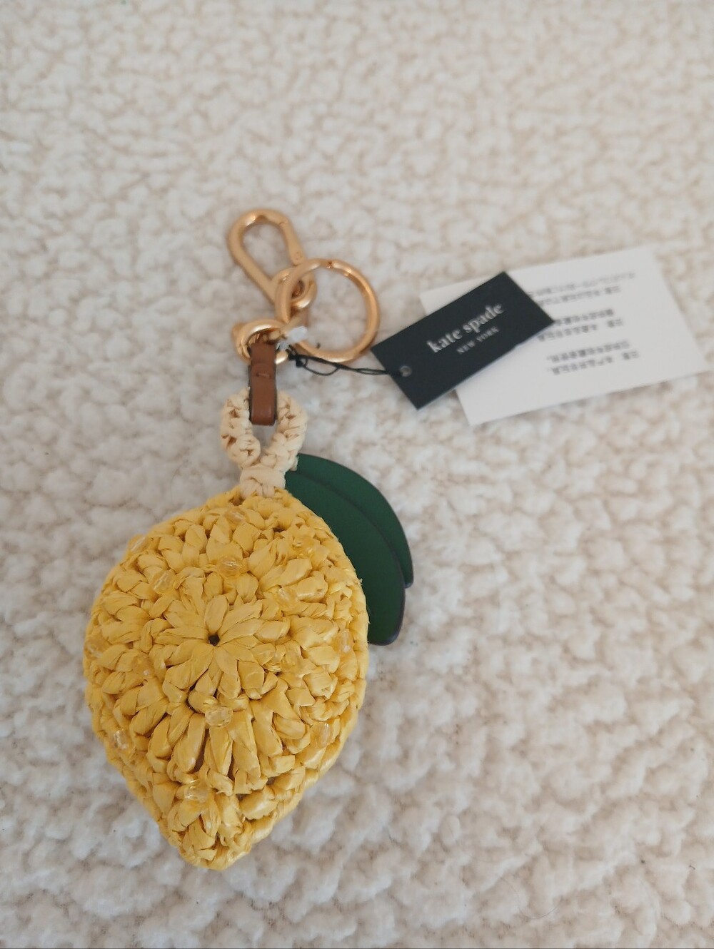 Kate Spade Raffia Lemon Drop Keychain Purse Charm NWT